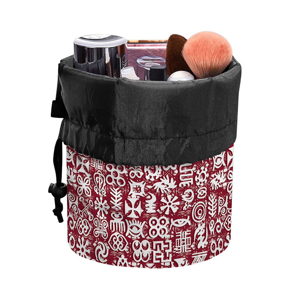 Red African Adinkra Tribe Symbols Drawstring Makeup Bag