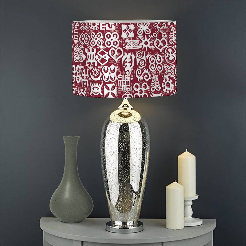 Red African Adinkra Tribe Symbols Drum Lamp Shade