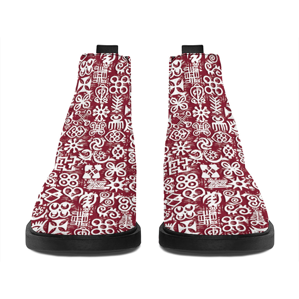 Red African Adinkra Tribe Symbols Flat Ankle Boots