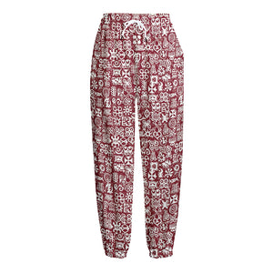 Red African Adinkra Tribe Symbols Fleece Lined Knit Pants