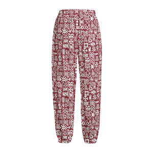 Red African Adinkra Tribe Symbols Fleece Lined Knit Pants