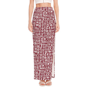 Red African Adinkra Tribe Symbols High Slit Maxi Skirt