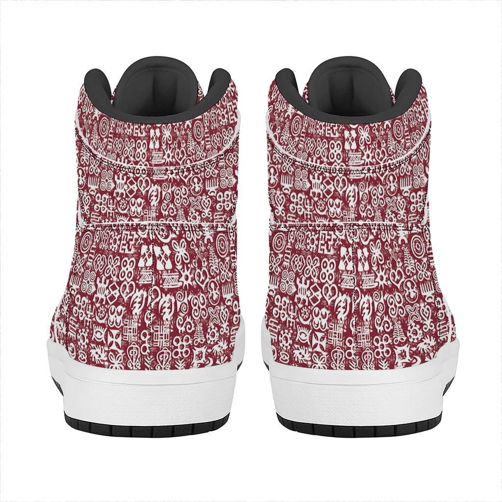 Red African Adinkra Tribe Symbols High Top Leather Sneakers