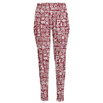 Red African Adinkra Tribe Symbols High-Waisted Pocket Leggings