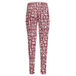 Red African Adinkra Tribe Symbols High-Waisted Pocket Leggings