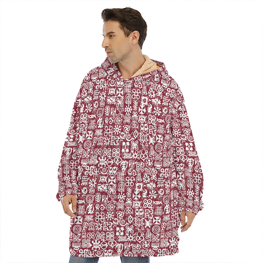 Red African Adinkra Tribe Symbols Hoodie Blanket