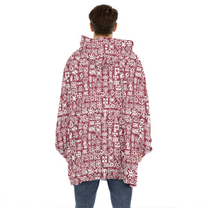 Red African Adinkra Tribe Symbols Hoodie Blanket