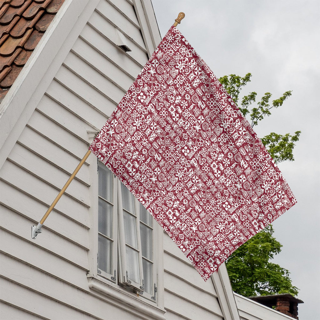 Red African Adinkra Tribe Symbols House Flag