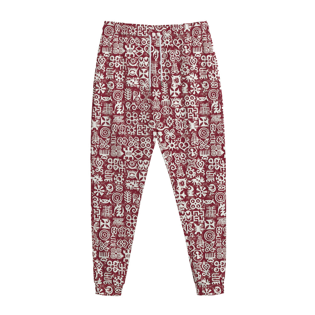 Red African Adinkra Tribe Symbols Jogger Pants