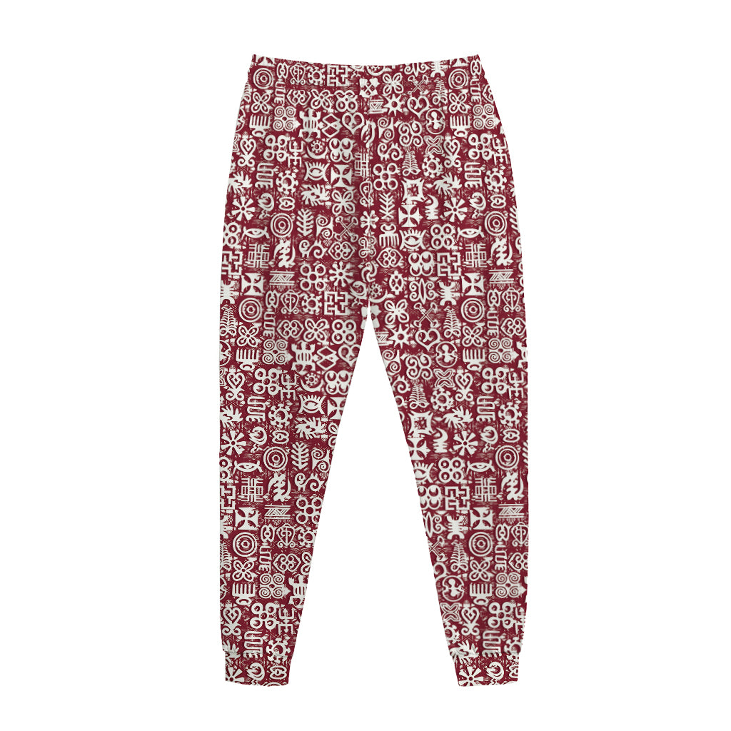Red African Adinkra Tribe Symbols Jogger Pants