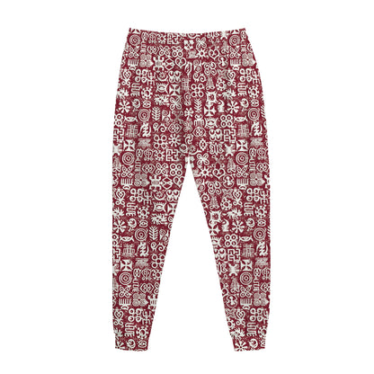 Red African Adinkra Tribe Symbols Jogger Pants