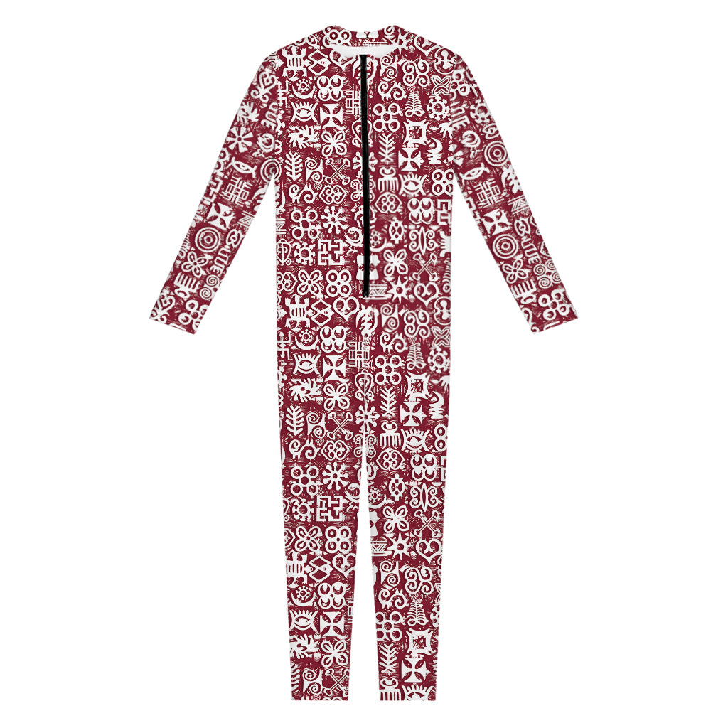 Red African Adinkra Tribe Symbols Jumpsuit