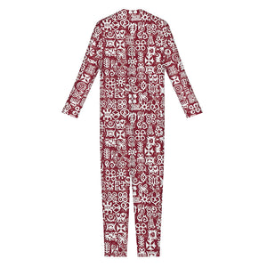 Red African Adinkra Tribe Symbols Jumpsuit