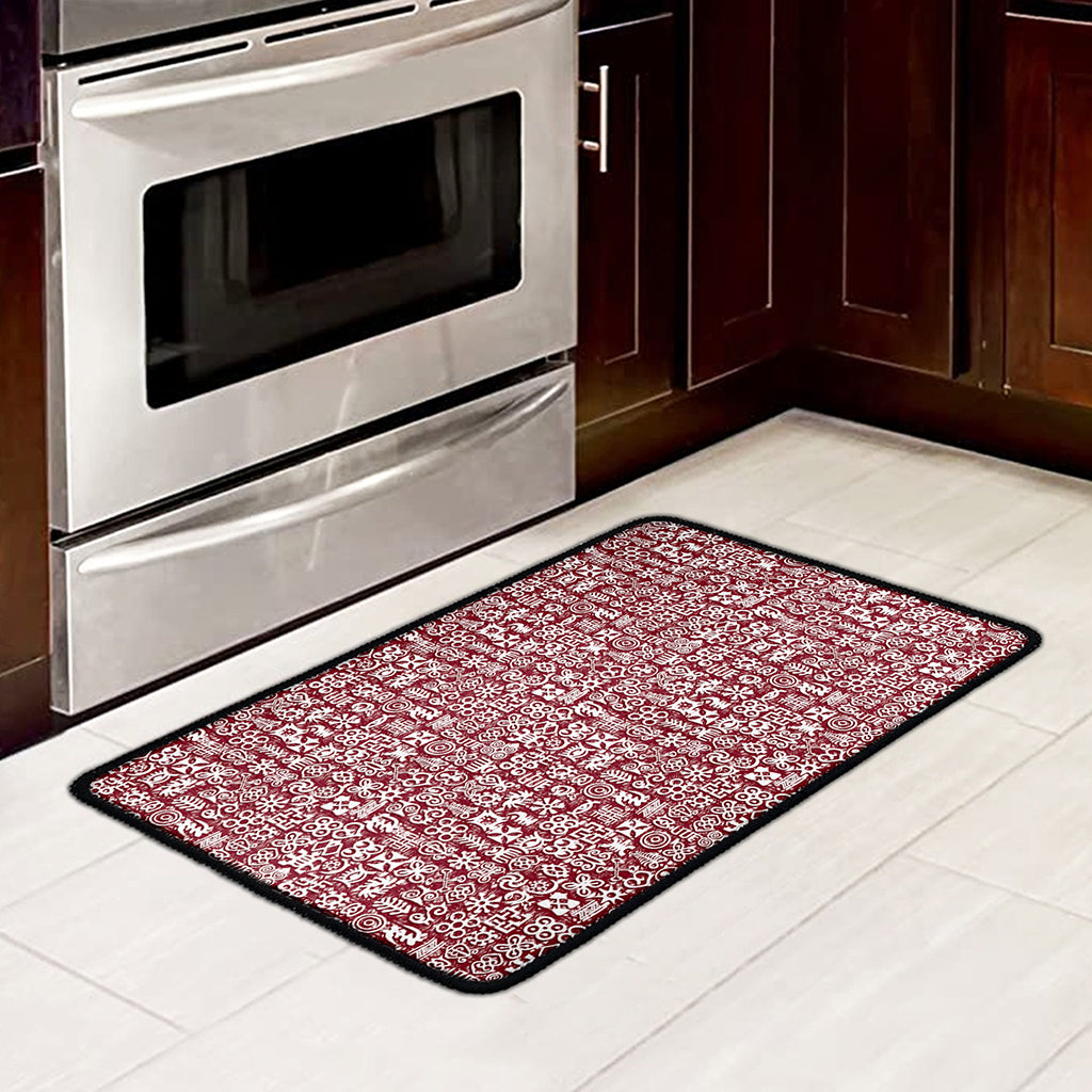 Red African Adinkra Tribe Symbols Kitchen Mat