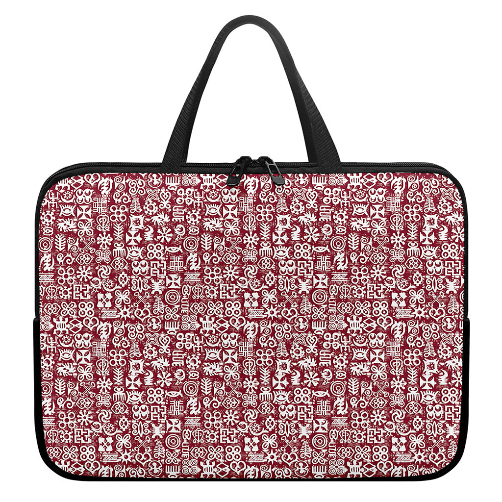 Red African Adinkra Tribe Symbols Laptop Sleeve With Handle