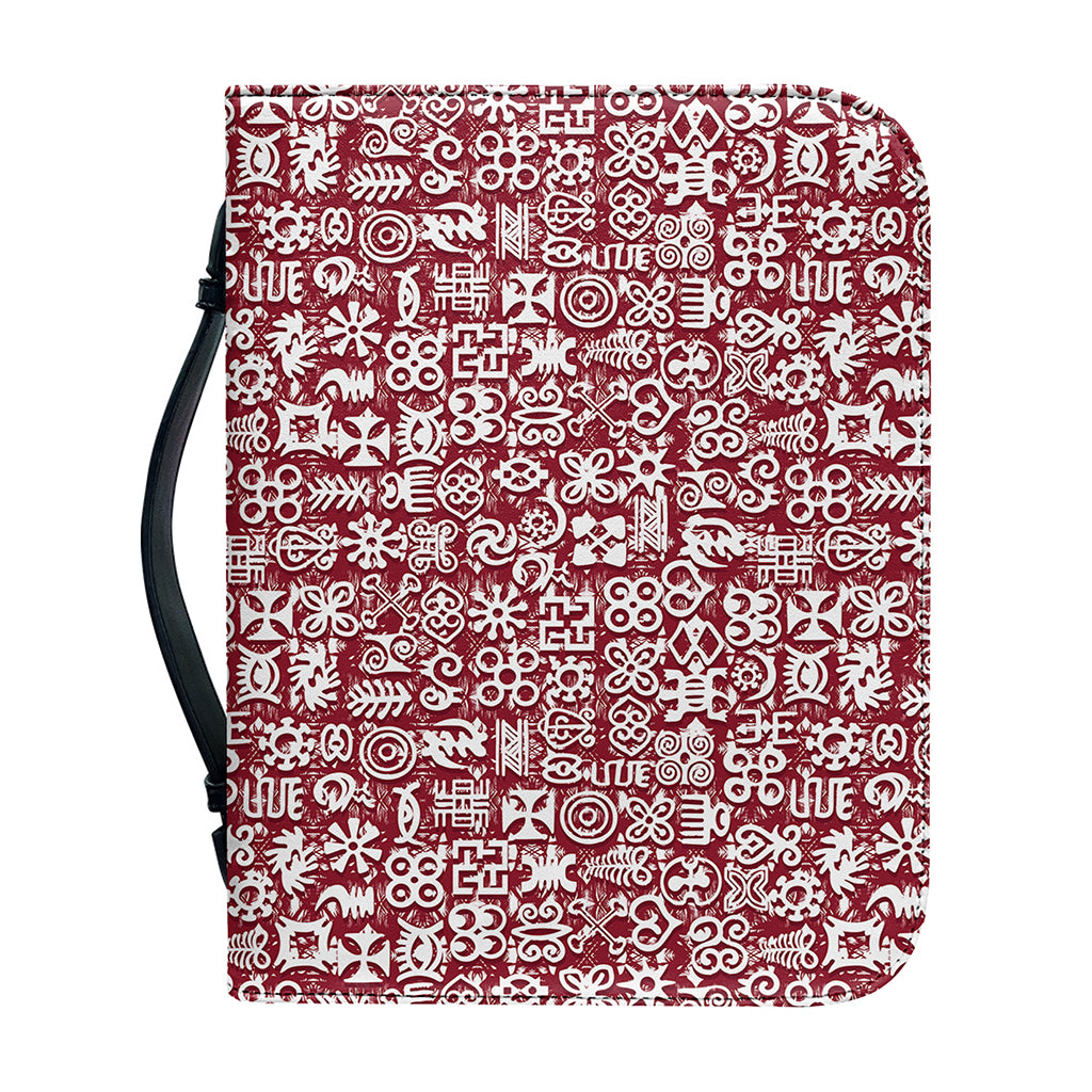 Red African Adinkra Tribe Symbols Leather Bible Cover