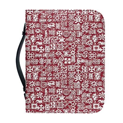 Red African Adinkra Tribe Symbols Leather Bible Cover