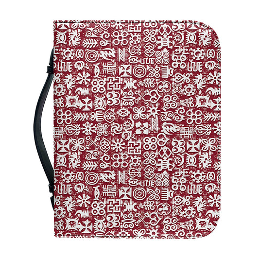 Red African Adinkra Tribe Symbols Leather Bible Cover