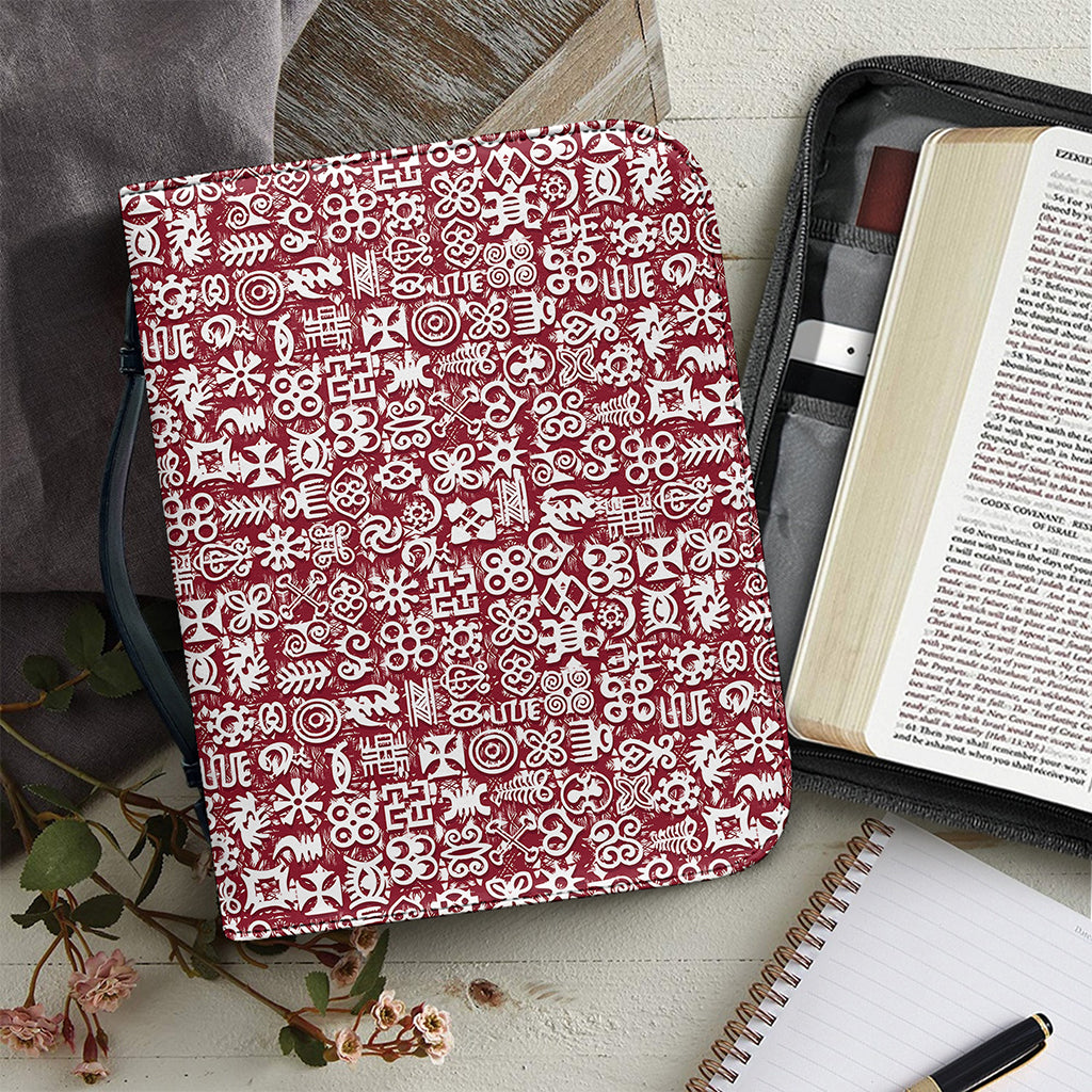 Red African Adinkra Tribe Symbols Leather Bible Cover