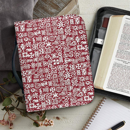 Red African Adinkra Tribe Symbols Leather Bible Cover