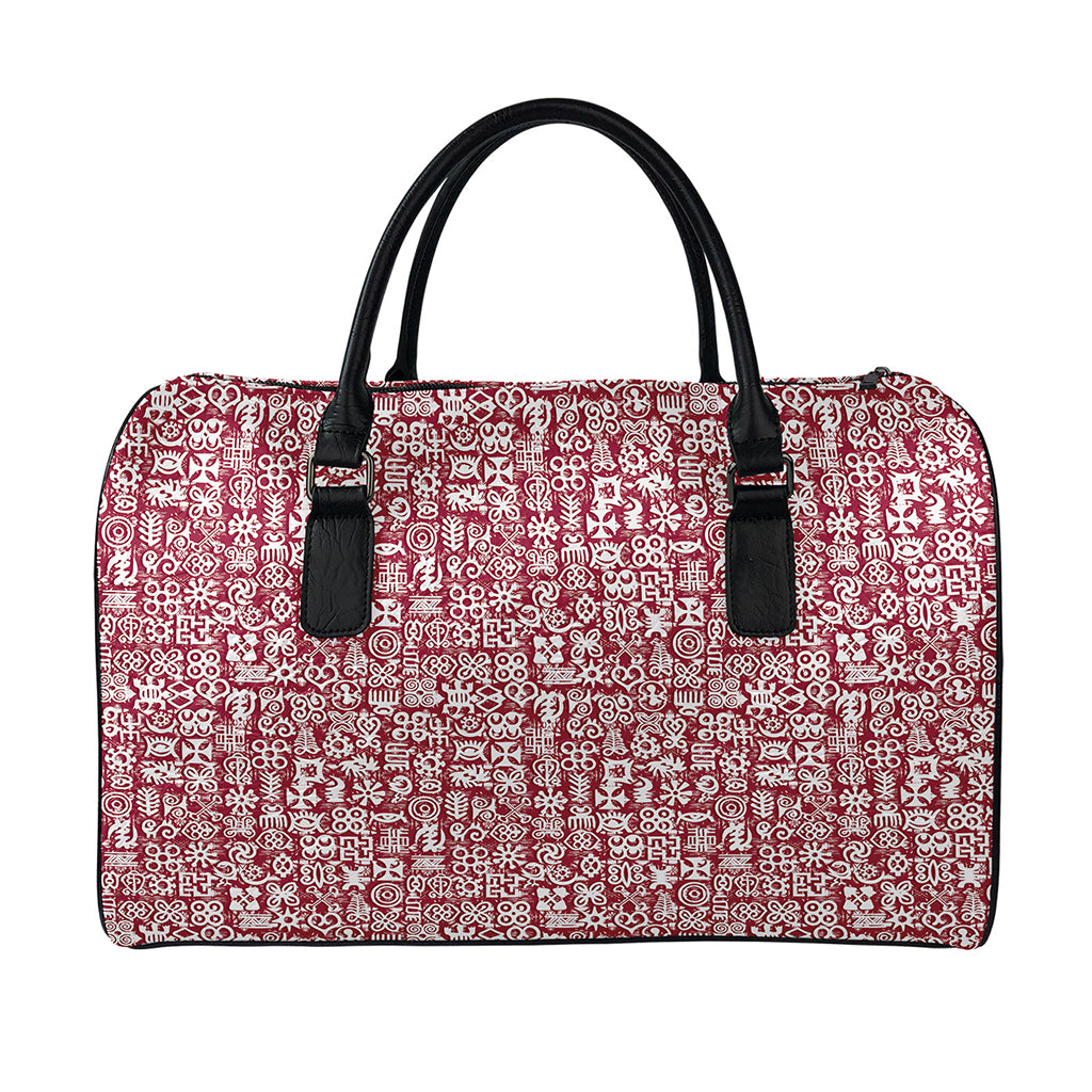 Red African Adinkra Tribe Symbols Leather Duffle Bag