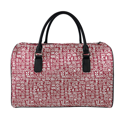 Red African Adinkra Tribe Symbols Leather Duffle Bag