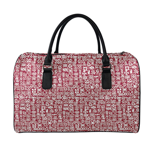 Red African Adinkra Tribe Symbols Leather Duffle Bag