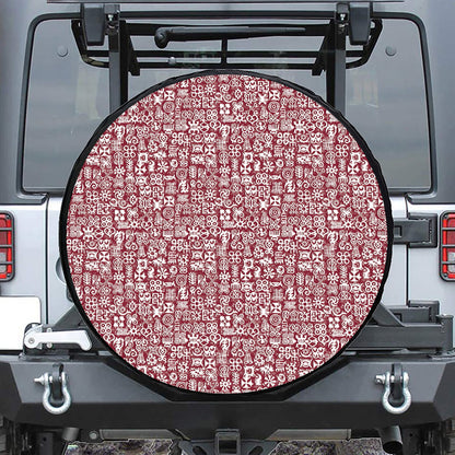 Red African Adinkra Tribe Symbols Leather Spare Tire Cover