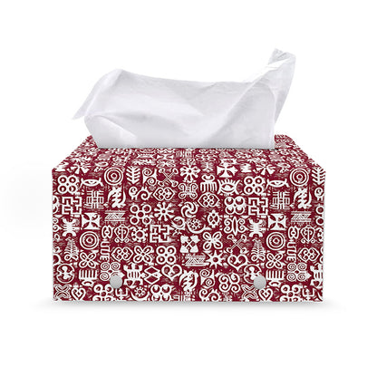 Red African Adinkra Tribe Symbols Leather Tissue Box Cover