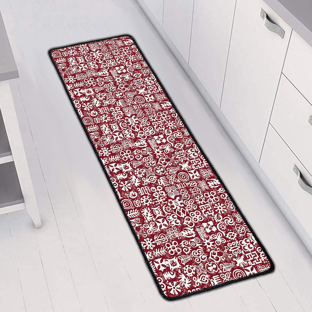 Red African Adinkra Tribe Symbols Long Kitchen Mat