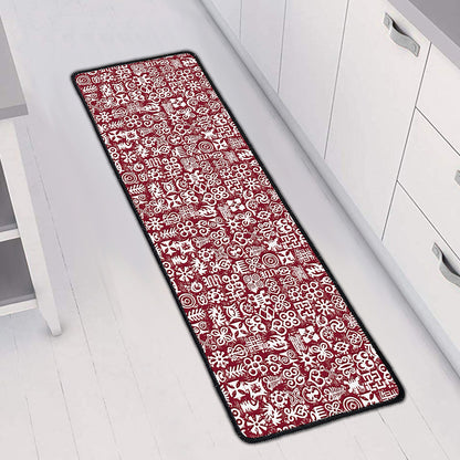 Red African Adinkra Tribe Symbols Long Kitchen Mat