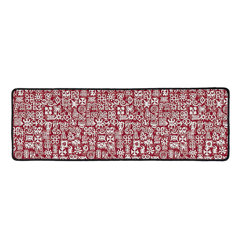 Red African Adinkra Tribe Symbols Long Kitchen Mat