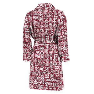 Red African Adinkra Tribe Symbols Men's Bathrobe