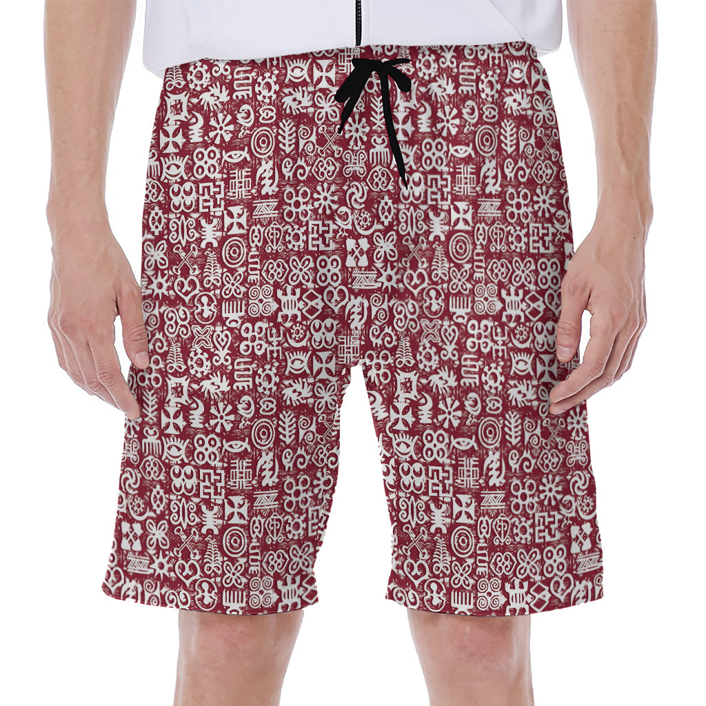 Red African Adinkra Tribe Symbols Men's Beach Shorts