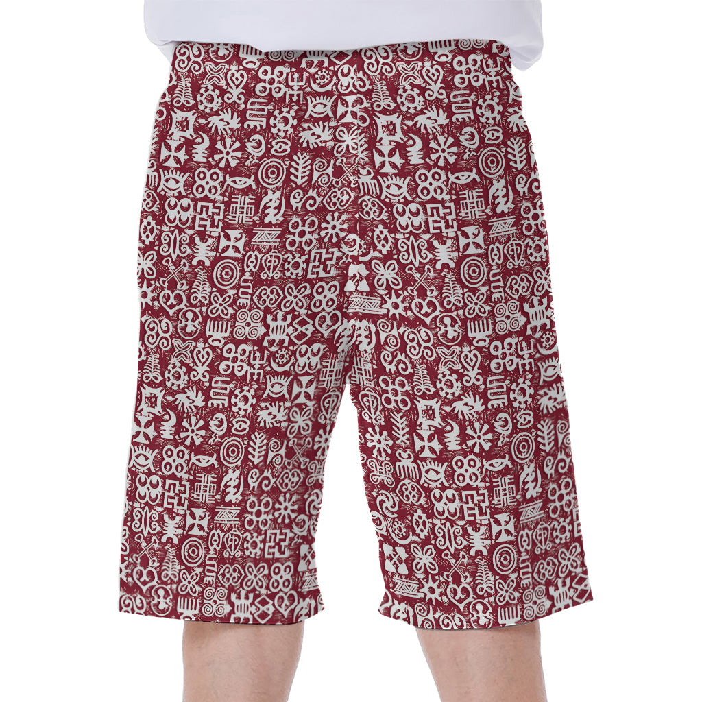 Red African Adinkra Tribe Symbols Men's Beach Shorts