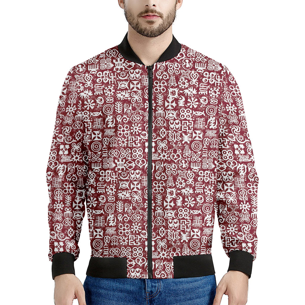 Red African Adinkra Tribe Symbols Men's Bomber Jacket