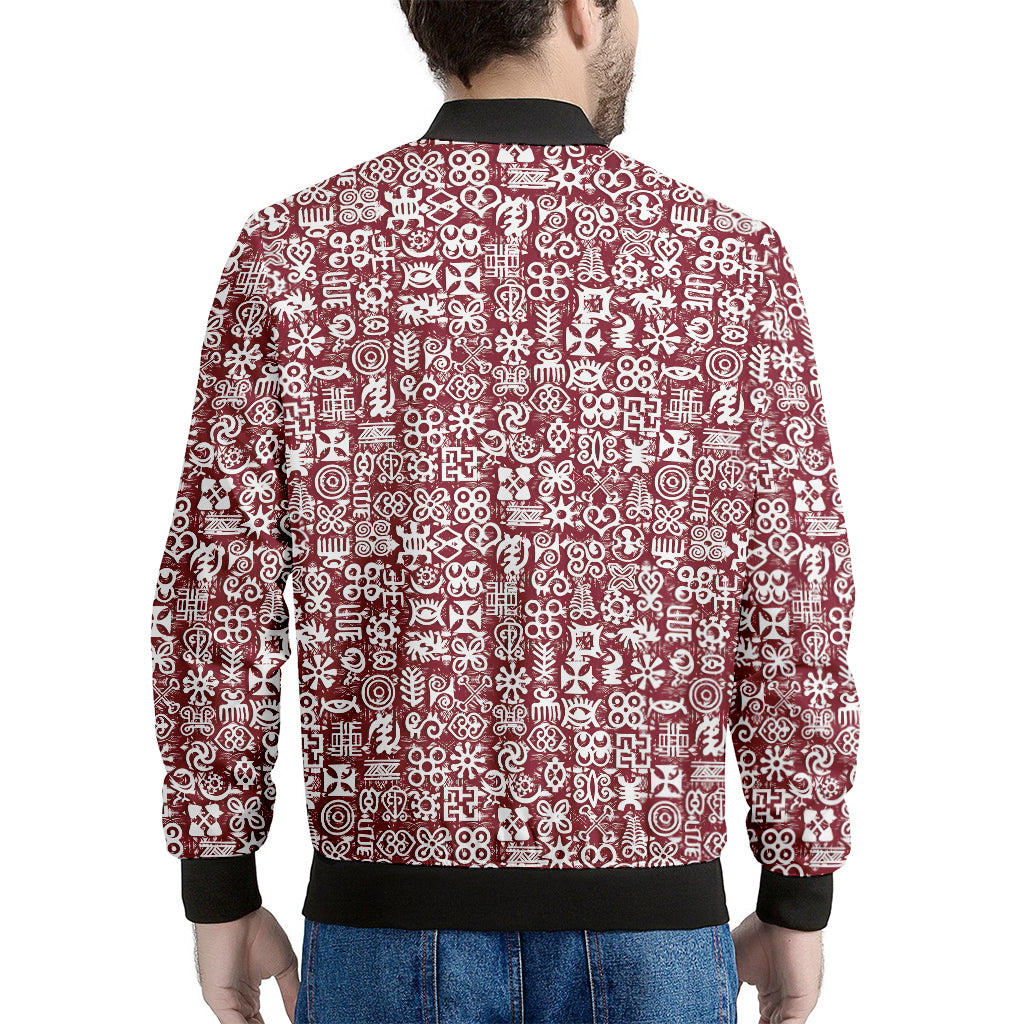 Red African Adinkra Tribe Symbols Men's Bomber Jacket