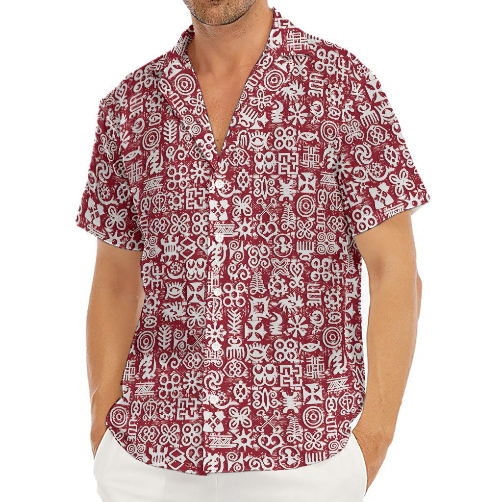 Red African Adinkra Tribe Symbols Men's Deep V-Neck Shirt