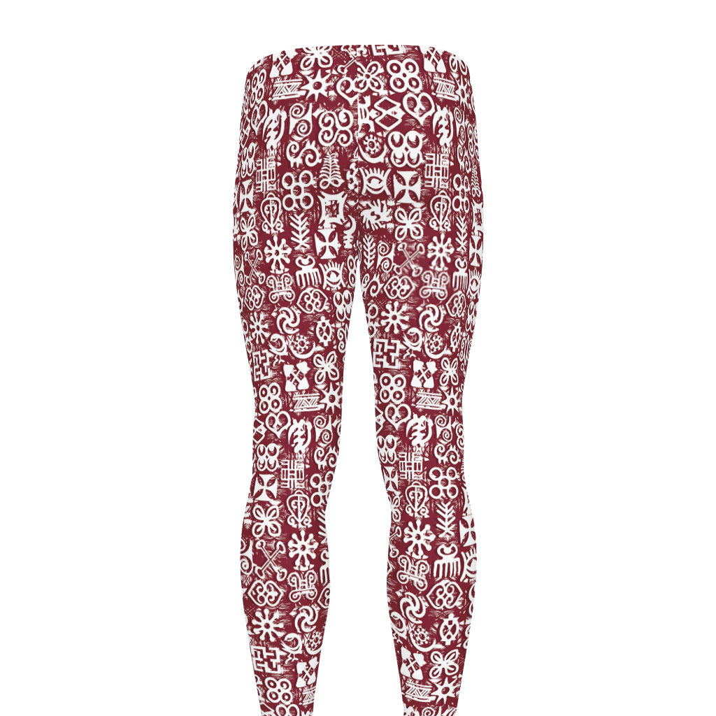 Red African Adinkra Tribe Symbols Men's leggings