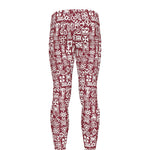 Red African Adinkra Tribe Symbols Men's leggings