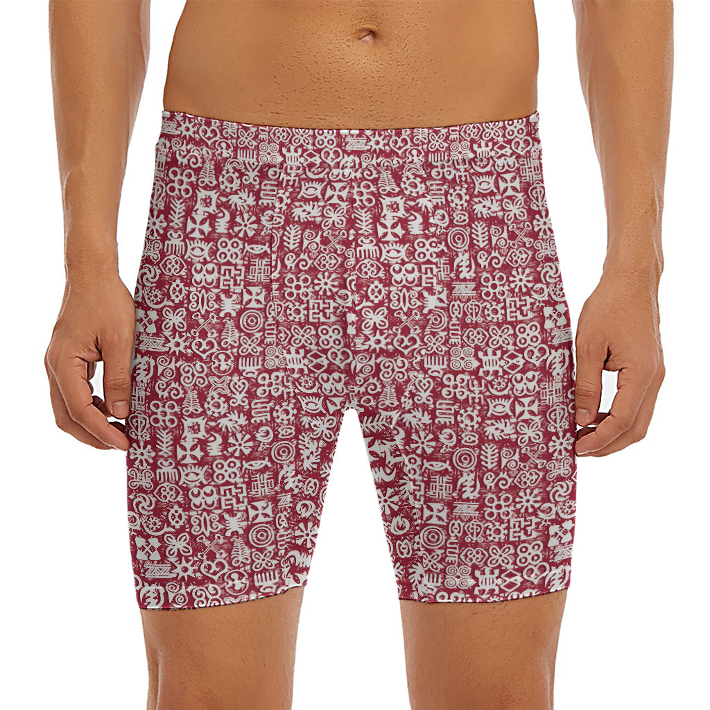 Red African Adinkra Tribe Symbols Men's Long Boxer Briefs