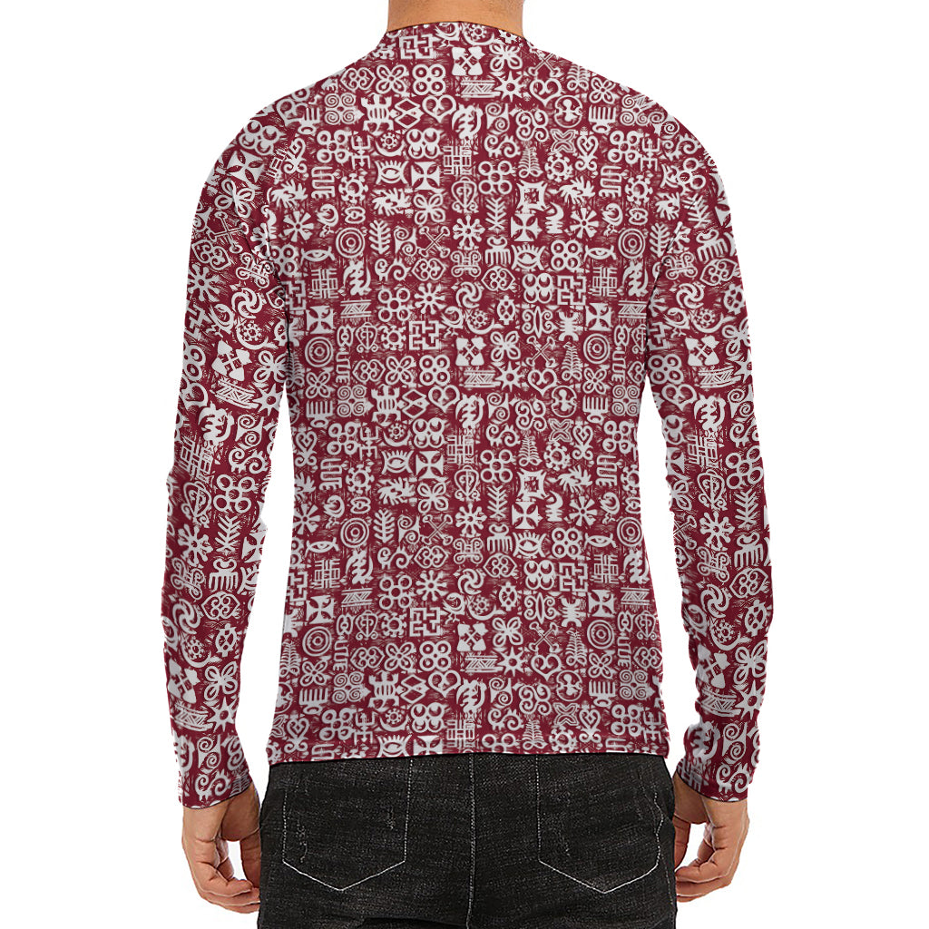 Red African Adinkra Tribe Symbols Men's Long Sleeve Rash Guard