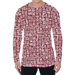 Red African Adinkra Tribe Symbols Men's Long Sleeve T-Shirt