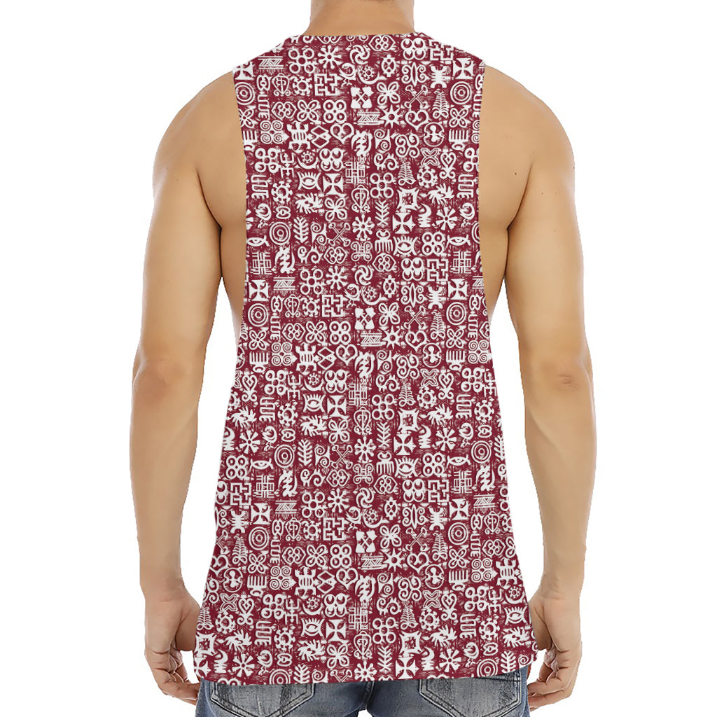 Red African Adinkra Tribe Symbols Men's Muscle Tank Top