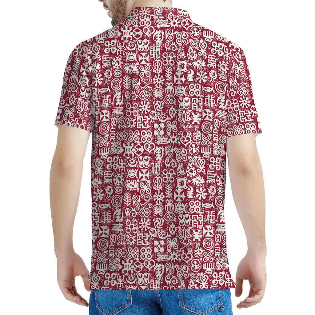 Red African Adinkra Tribe Symbols Men's Polo Shirt