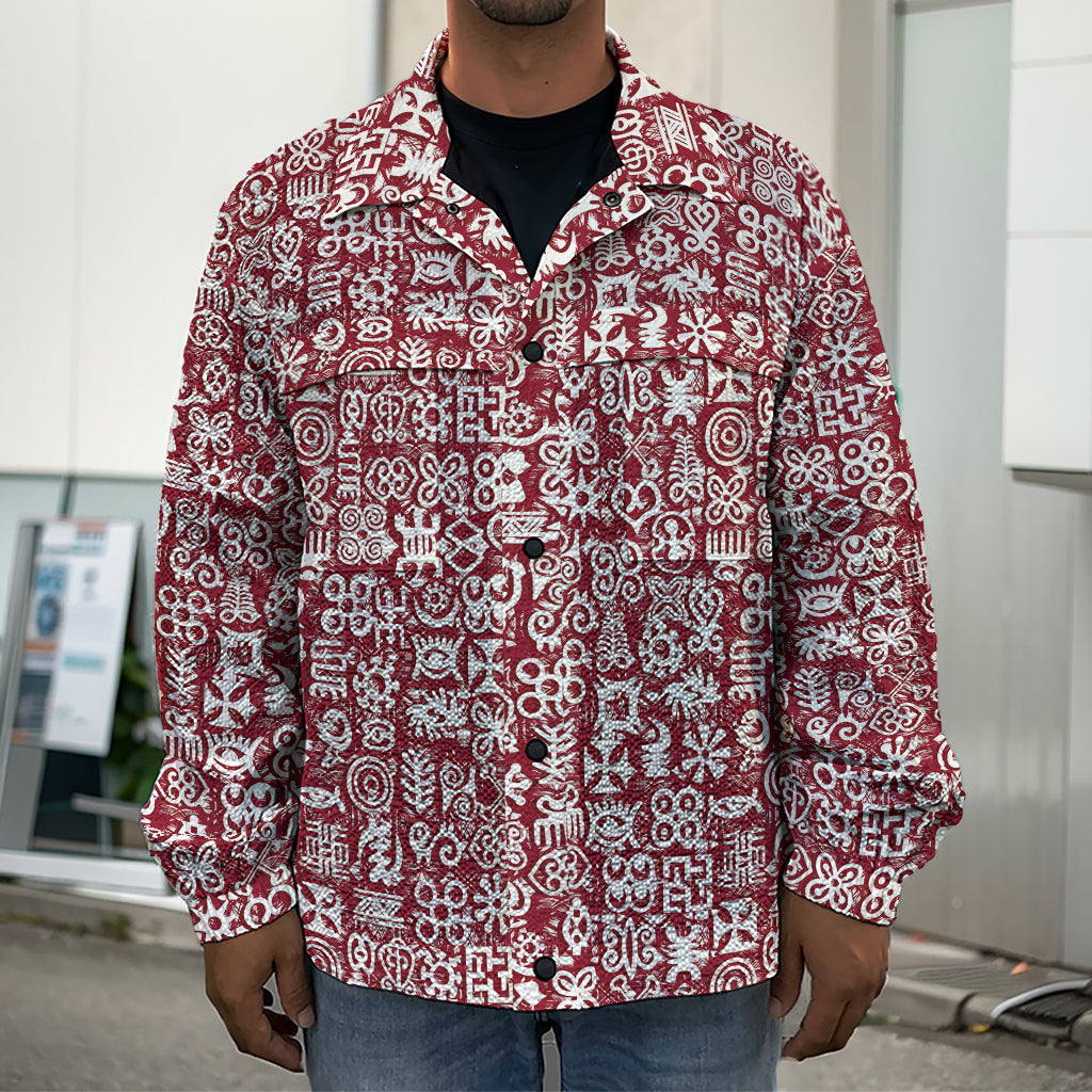 Red African Adinkra Tribe Symbols Men's Shirt Jacket