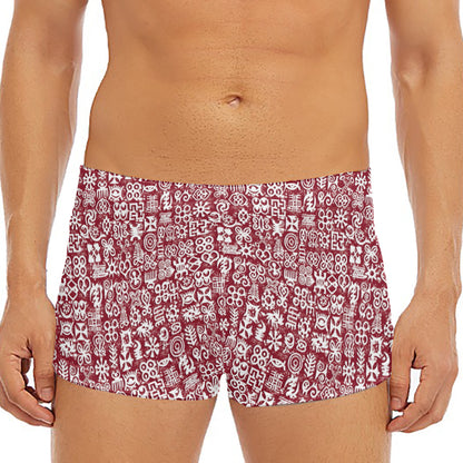 Red African Adinkra Tribe Symbols Men's Short Boxer Briefs
