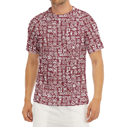 Red African Adinkra Tribe Symbols Men's Short Sleeve Rash Guard