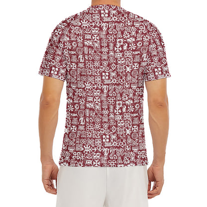 Red African Adinkra Tribe Symbols Men's Short Sleeve Rash Guard