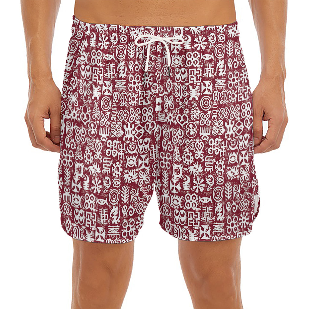 Red African Adinkra Tribe Symbols Men's Split Running Shorts